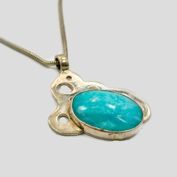 Amazonite Pendant, Sterling Silver, Larimar Necklace, Vintage, Modern - Picture 3 of 6